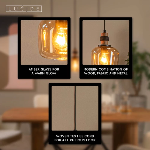 Lucide ILONA - Pendant light - 3xE27 - Amber - USP